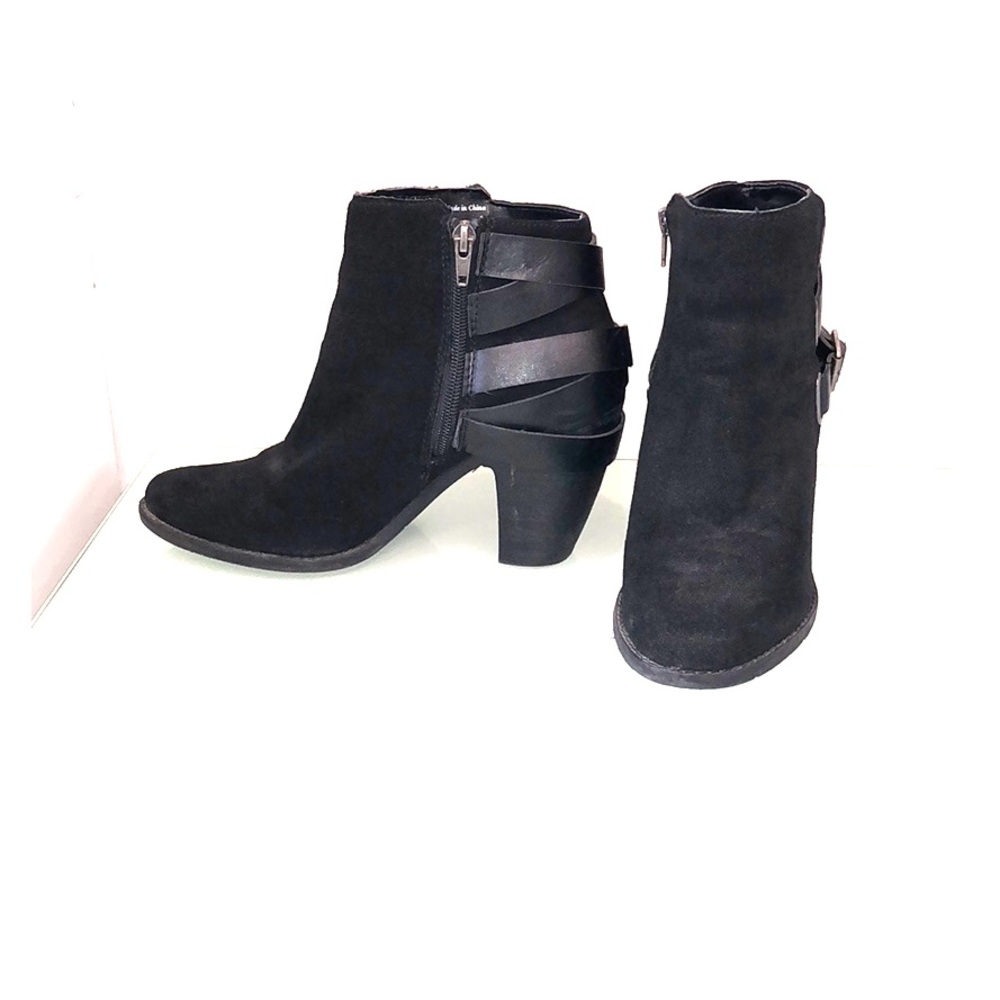 Black Ankle Booties with leather accent straps